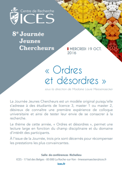 8ème Journée des Jeunes Chercheurs Thème "Ordres et désordres"