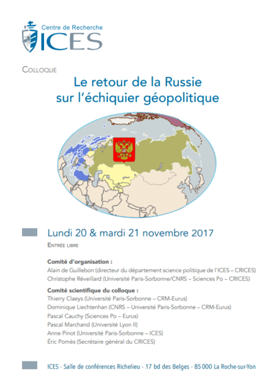 Colloque à l'ICES - Le retour de la Russie sur l'échiquier géopolitique