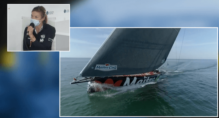 Laura Le Goff en conférence de presse lors du départ du Vendée Globe