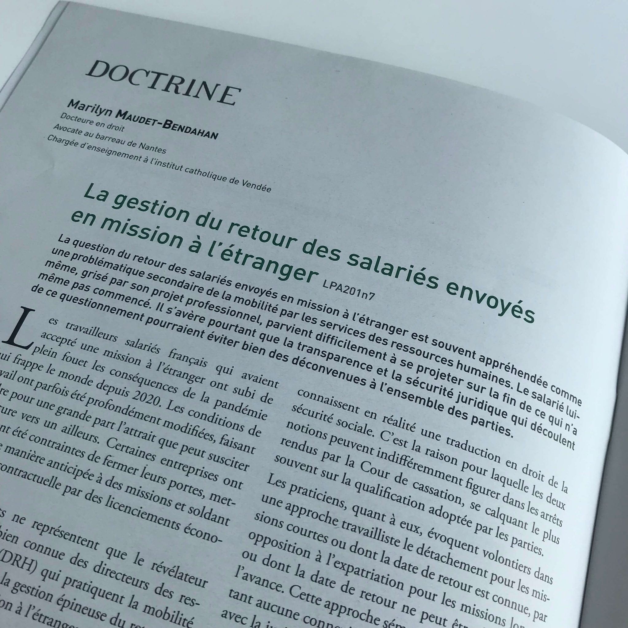 Article de Marilyn Maudet-Bendahan dans la revue "Les Petites Affiches" d'avril 2022